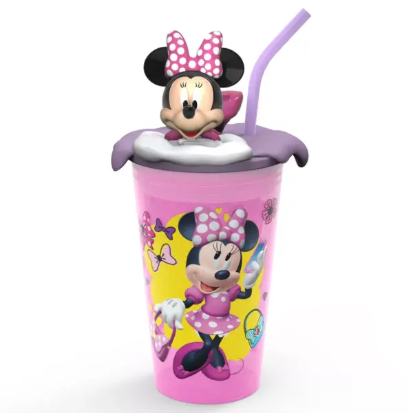 Mickey Mouse & Friends Minnie Mouse 15oz Plastic Cup With Lid And Straw Pink/Purple