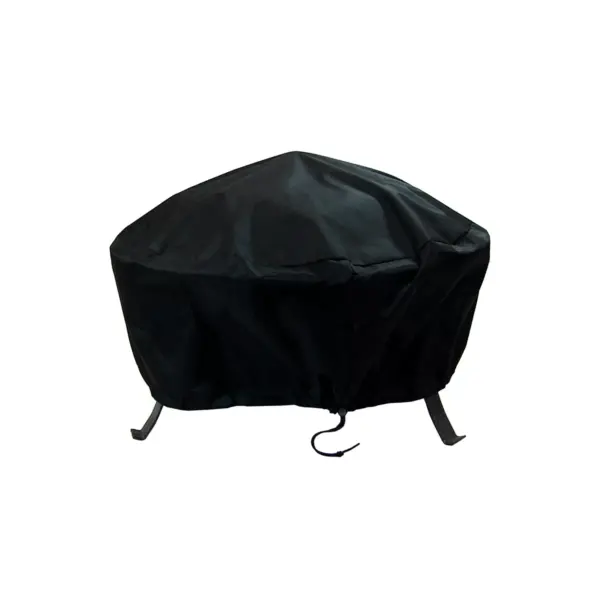 Sunnydaze Outdoor Heavy-Duty Weather-Resistant Vinyl PVC Round Fire Pit Cover with Drawstring Closure - 30" - Black