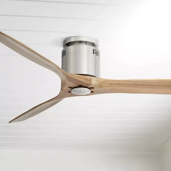 52" Casa Vieja Modern Hugger Ceiling Fan with Remote Brushed Nickel Natural Wood Carved Blades for Living Room Kitchen Bedroom