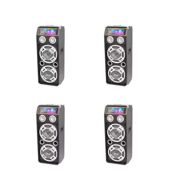 Pyle PSUFM1035A Disco Jam 1000 Watt 2 Way DJ Bluetooth Karaoke Party Speaker with 3 Color Changing Flashing LED Disco Lights (4 Pack)