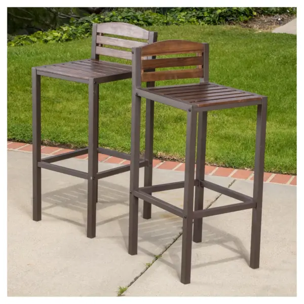 Milos Set of 2 Acacia Barstool - Dark Brown / Rustic Metal - Christopher Knight Home