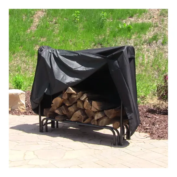 Sunnydaze Outdoor Weather-Resistant Heavy-Duty Durable Polyester with PVC Backing Firewood Log Rack Cover - 5' - Black