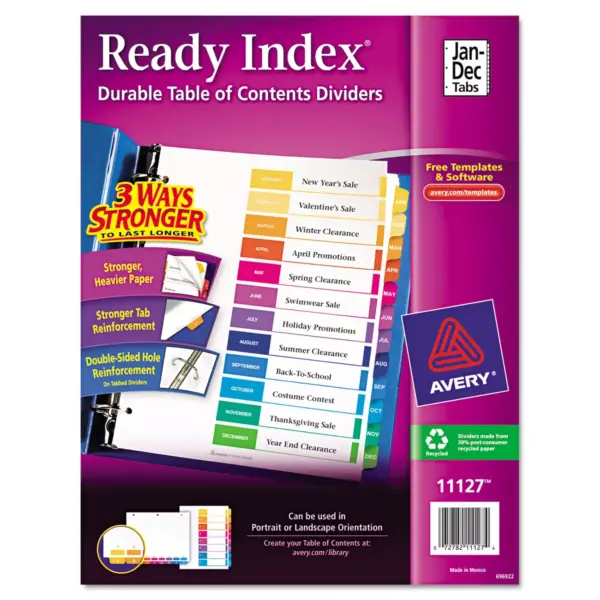 Avery Ready Index Customizable Table of Contents Multicolor Dividers 12-Tab Letter 11127