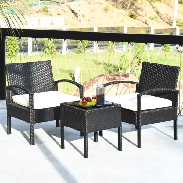 Costway 3PCS Patio Rattan Furniture Set Table & Chairs Set with Coushions Outdoor