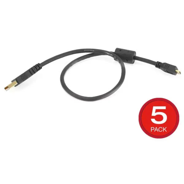 Monoprice USB-A to Micro B 2.0 Cable - 1.5 Feet - Black (5-Pack) 5-Pin, 28/24AWG, Gold Plated, With Single Ferrite Core