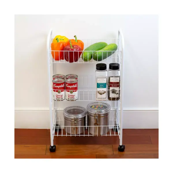 Home Basics Multi-Purpose Rolling Metal Kitchen Trolley, White