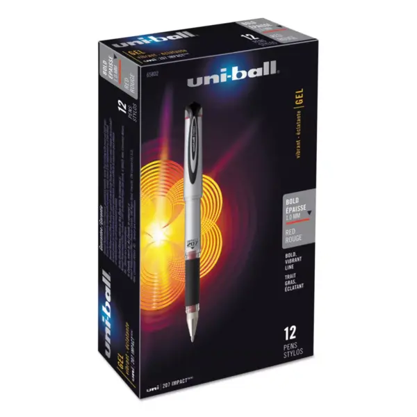 uni-ball 207 Impact Stick Gel Pen, Bold 1mm, Red Ink, Black Barrel 65802