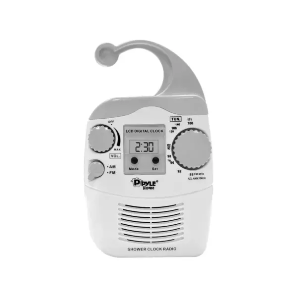 Pyle PSR6 LCD Digital Hanging Waterproof AM/FM Shower Clock Radio, White