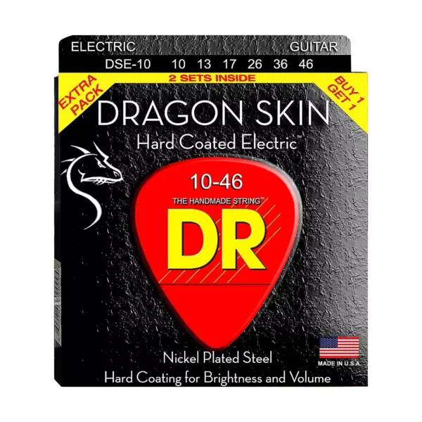 DR Strings Dragon Skin (2 Pack) Medium Coated Electric Guitar Strings (10-46)