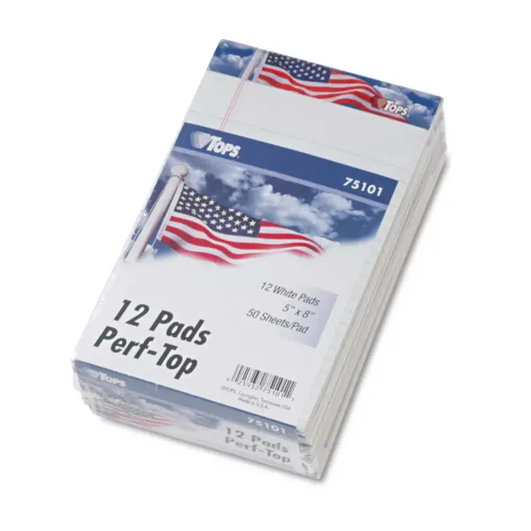 Tops American Pride Writing Pad Narrow 5 x 8 White 50 Sheets Dozen 75101