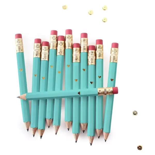 12ct Mini Heart Sahped Pencils Teal