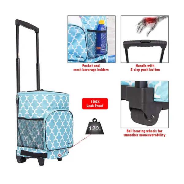 dbest products Ultra Compact Standard Insulated 36 Can Smart Cart Soft Sided Rolling Cooler with Wheels and Handle, Blue Moroccan Tile