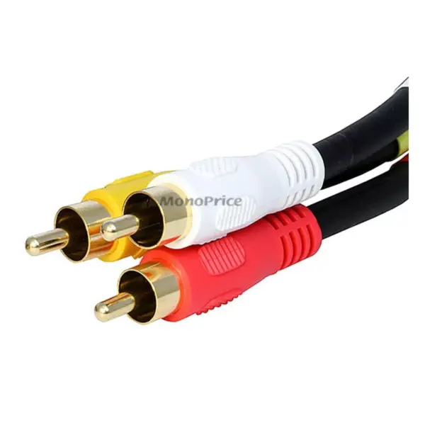 Monoprice Video Cable - 1.5 Feet - Black | Triple RCA Stereo Video Dubbing Composite Cable, Gold Plated Connectors