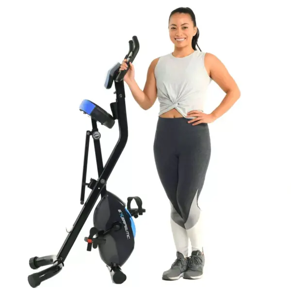 EXERPEUTIC 975 XLS Bluetooth Folding Upright Exercise Bike - Black/Blue