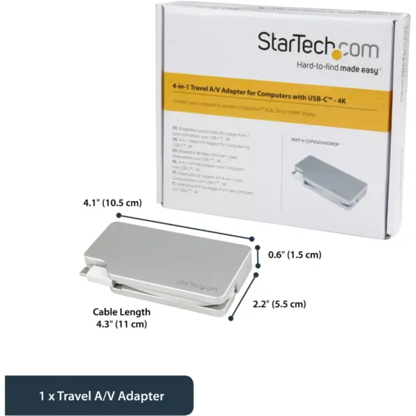 StarTech.com USB-C Multiport Video Adapter - 4-in-1 USB-C to DVI / HDMI / VGA / mDP Video Adapter - Silver- 4K 30 Hz - CDPVGDVHDMDP