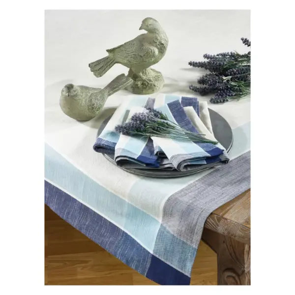 Blue Plaid Border Design Tablecloth (72") - Saro Lifestyle