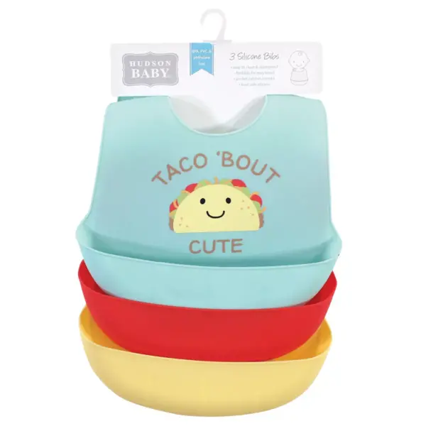 Hudson Baby Infant Boy Silicone Bibs 3pk, Tacos, One Size