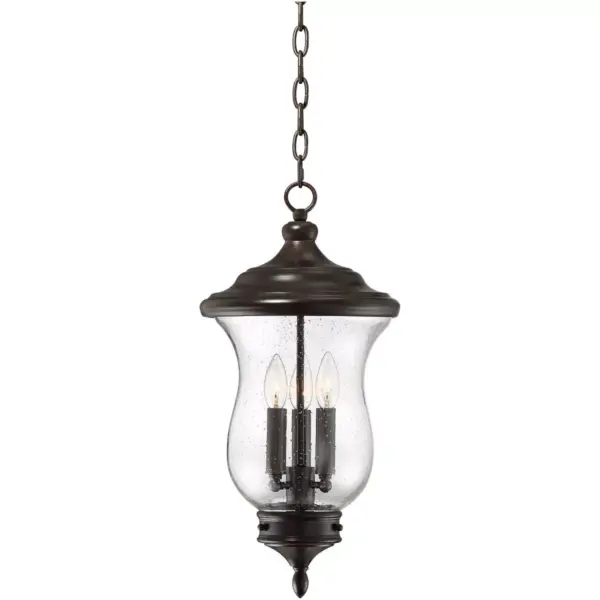 Franklin Iron Works Outdoor Ceiling Light Hanging LED Dimmable Bronze 22" Clear Seedy Glass for Exterior House Porch Patio