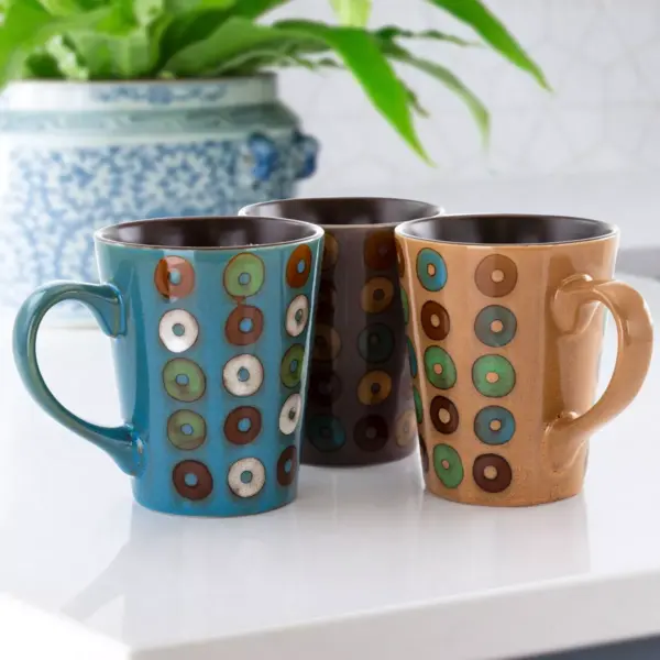 Mr. Coffee Coupa Cafe 3 Piece 13 Ounce Round Stoneware Mug Set in 3 Assorted Designs