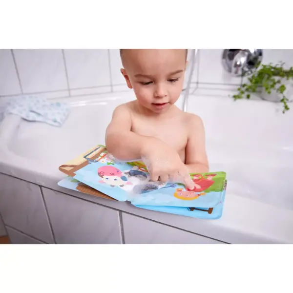 HABA Animal Wash Day - Magic Bath Book - Wipe with Warm Water and the "Muddy" Pages Come Clean