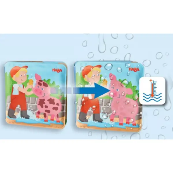 HABA Animal Wash Day - Magic Bath Book - Wipe with Warm Water and the "Muddy" Pages Come Clean