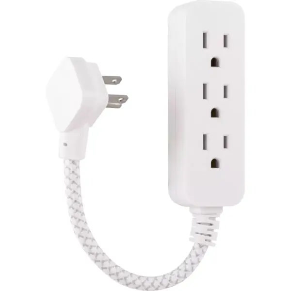 Philips 3-Outlet Surge Protector with 1 Ft. Extension Cord, Gray and White