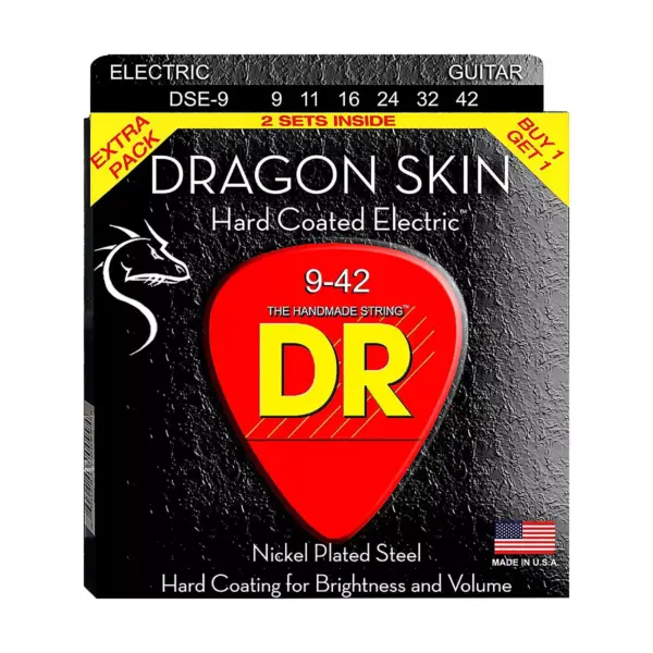 DR Strings Dragon Skin (2 Pack) Light Coated Electric Guitar Strings (9-42)