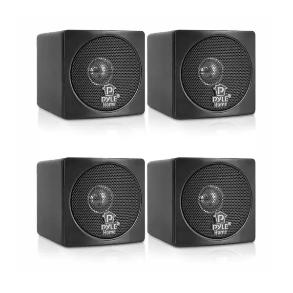 Pyle PCB3BK Full Range 3 Inch 100 Watt Mini Cube Bookshelf Stereo Speakers for Home Theater Surround Sound System with Video Shield, Black (4 Pack)