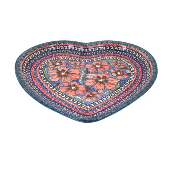 Blue Rose Polish Pottery Jungle Flower Heart Plate