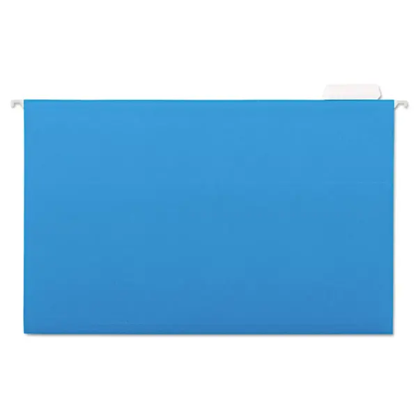 UNIVERSAL Hanging File Folders 1/5 Tab 11 Point Stock Legal Blue 25/Box 14216