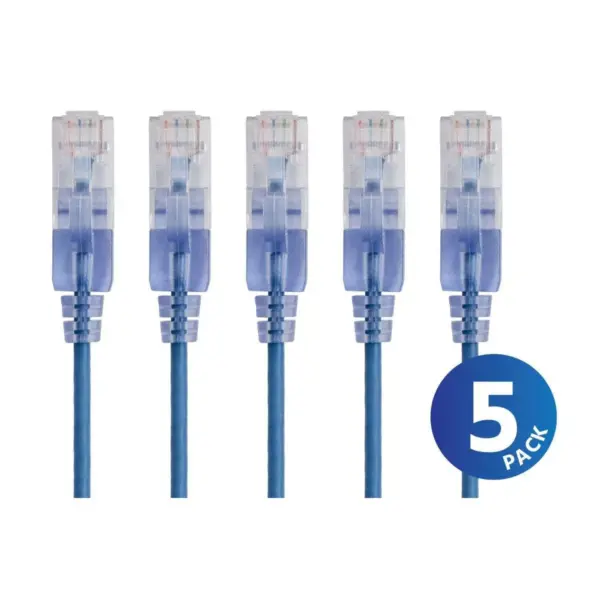 Monoprice Cat6A Ethernet Network Patch Cable - 30 Feet - Blue | 5-Pack, 10G - SlimRun Series