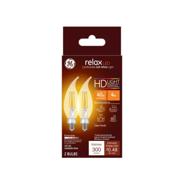 General Electric 2pk 40W Ca Relax LED Light Bulb SW Deco Cac Clear