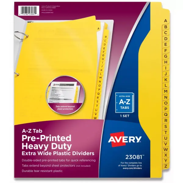 Avery Dividers A-Z Extra-Wide 9-1/20"W x 11-1/20"L 26/Set YW 23081