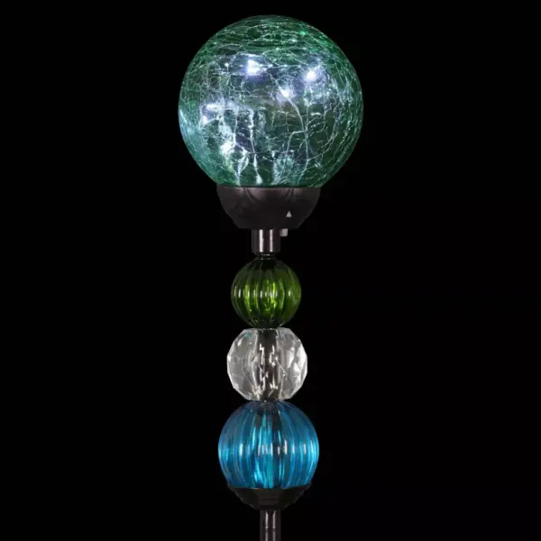 29.5" Crackle Glass Solar Ball and Bead Stake Green - Exhart