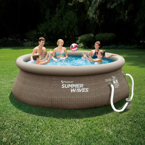 Summer Waves 8 Foot x 30 Inch Quick Set Above Ground Inflatable Outdoor Swimming Pool with Filter Pump, Replacement Cartridge, and Repair Patch