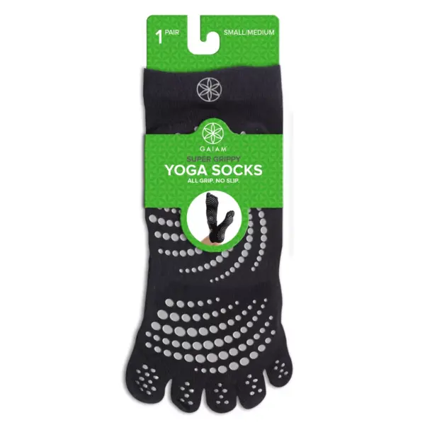 Gaiam No Slip Yoga Socks - Black/Gray M/L