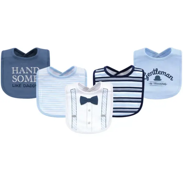 Little Treasure Baby Boy Cotton Bibs 5pk, Light Blue Suspenders, One Size