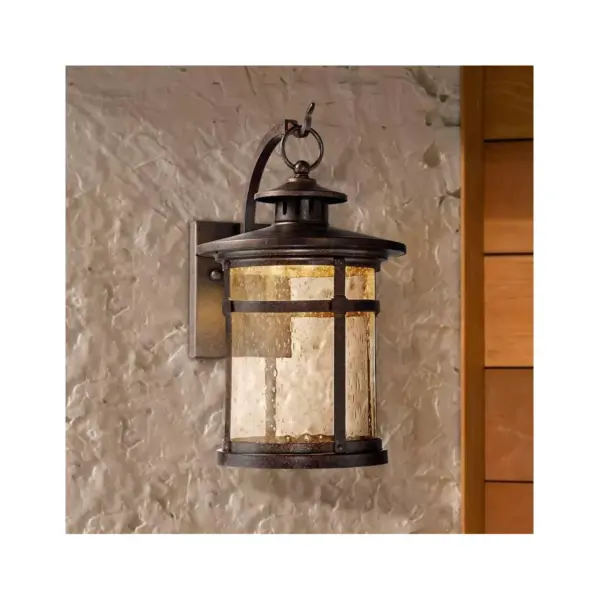 Franklin Iron Works Rustic Outdoor Wall Light Fixture LED Bronze 11 1/2" Seedy Glass Exterior House