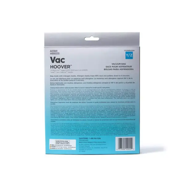 Vac Hoover Type Y/Z Allergen Vacuum Cleaner Replacement Bags Pack of 3