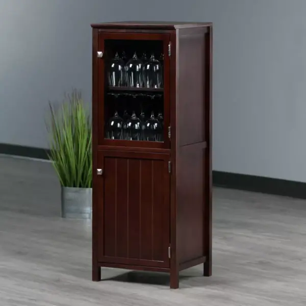 Brooke Cupboard with 1 Glass Door and 1 Cabinet Walnut - Winsome