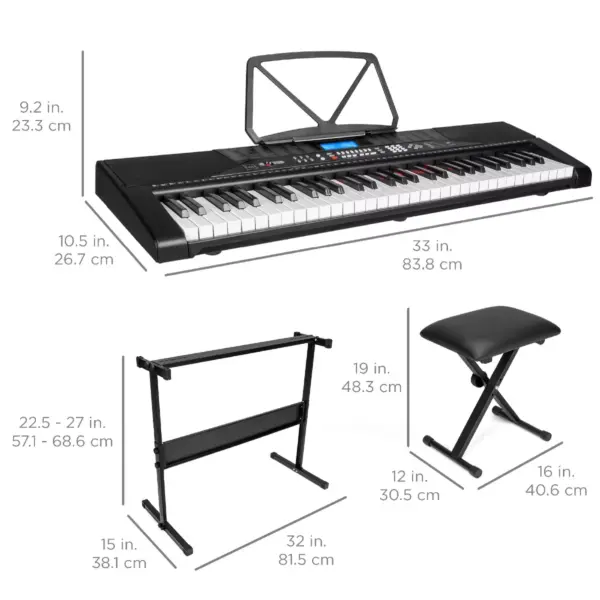 Best Choice Products 61-Key Beginners Complete Electronic Keyboard Piano Set w/ LCD Screen, Lighted Keys, Headphones