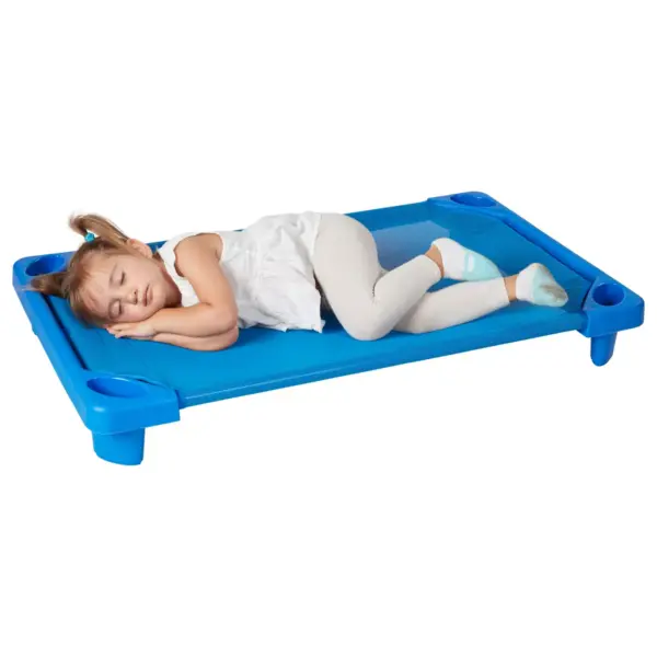 ECR4Kids Streamline Stackable Toddler Naptime Cot, 40" L x 23" W, Ready-to-Assemble, Blue (set of 6)