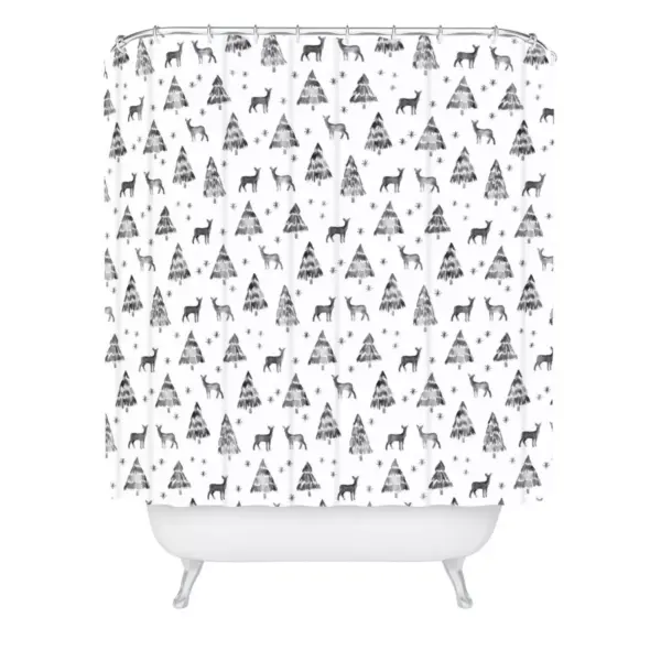 Winter Deer in Black Shower Curtain Black/White - Deny Designs