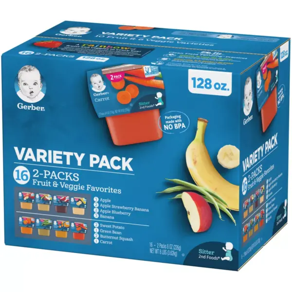 Gerber Sitter 2nd Foods 16pk Fruit & Veggie Baby Food Variety Pack - 128oz