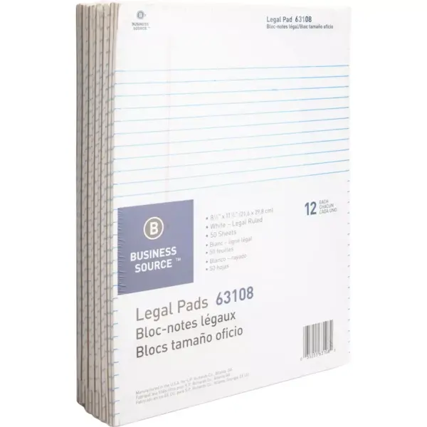 Business Source Legal Pads Legal Ruled 50 Sht 8-1/2"x11-3/4" 12Pack WE 63108