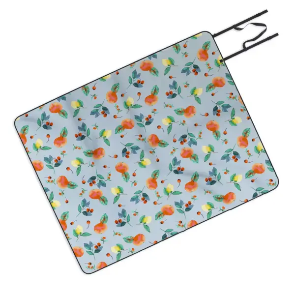 Ninola Design Citrus fruits Summer Blue Picnic Blanket - Deny Designs