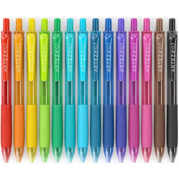 Arteza Retractable Gel Ink Colored Pens Set, Bright Colors - Doodle, Draw, Journal - 14 Pack (ARTZ-9726)