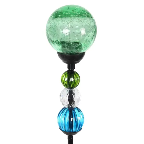 29.5" Crackle Glass Solar Ball and Bead Stake Green - Exhart