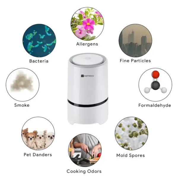 Dartwood Mini Portable Air Purifier with HEPA Filter - Compact and USB Powered to Cleanse and Decontaminate Air, and Removes Odor, Dust and Particles