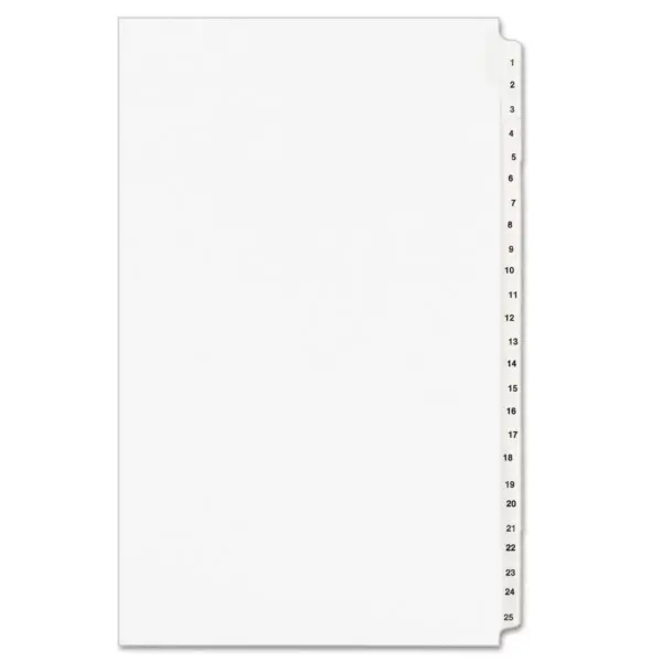 Avery-Style Legal Exhibit Side Tab Divider Title: 1-25 14 x 8 1/2 White 01430